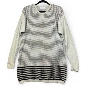 SHIRIN 100% Pure Cashmere Striped V Neck Sweater Made in Scotland Large